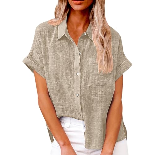 SCBFDI Oversized Tshirt Damen Damen Hemd Tunika Tops Damen Blouses for Women Baumwoll Bluse Bluse Kurzarm Langarm Bluse Damen Elegant Blusen & Tuniken für Damen Musselin Damen Kleidung Beige 2XL