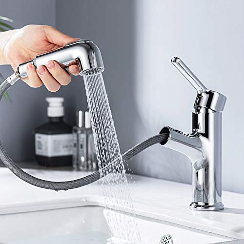 ONECE Wasserhahn Bad mit ausziehbar Brause, Waschtischarmatur aus Messing Einhebelmischer Badarmatur Waschbecken Mischbatterie Armatur für Badezimmer, Chrom