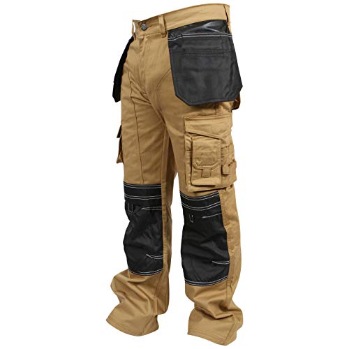 newfacelook Herren Arbeitshose Cargohose Hose Knie Taschen Sicherheits, 32W / 30L, Khaki