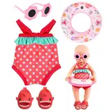 Randomgo Schwimmset für Puppen, Sommer Puppenkleidung, Puppenzubehör Kleidung Outfits, Schwimmset für Puppen mit Badeanzug Schwimmring Sonnenbrille Clogs für 35-45 cm Puppen (A)