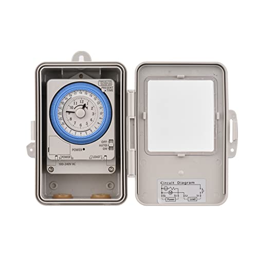 Mechanischer 24-Stunden-Zeitschaltuhr, IP53, programmierbar, elektrische Zeitschaltuhr, Wechselstrom, 100-240 V, 15-Minuten-Intervall, 96-mal Ein/Aus, mit Befestigungsloch, wasserdichte Abdeckung