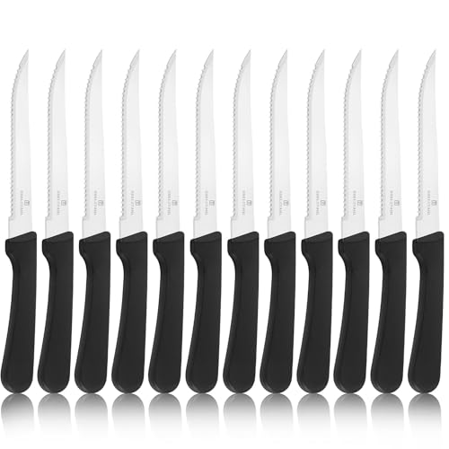 targzier Steakmesser Set,12 Stück Gezacktes Steakbesteck,Edelstahl Steak Messer für Haus Restaurant Hotel,Hochwertige Pizzamesser Set,Rostfrei Tafelmesser,Spülmaschinenfest