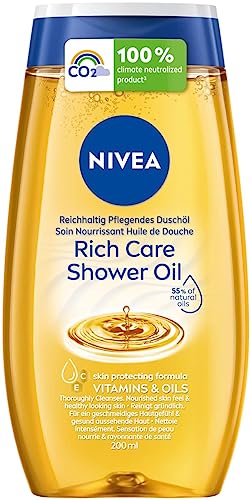 NIVEA Reichhaltig Pflegendes Duschöl (200 ml), sanftes Duschgel mit natürlichen Ölen und Vitaminen, reichhaltige Pflegedusche für ein geschmeidiges Hautgefühl