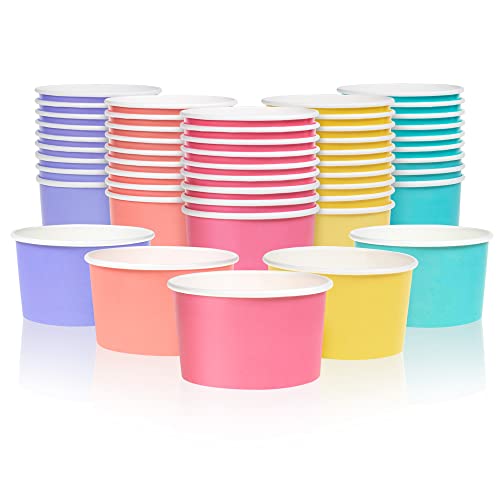 MATICAN Papier-Eisbecher, 156 ml, Einweg-Dessertschalen für heiß und kalt, 156 ml, 5 Pastellfarben, 50 Stück