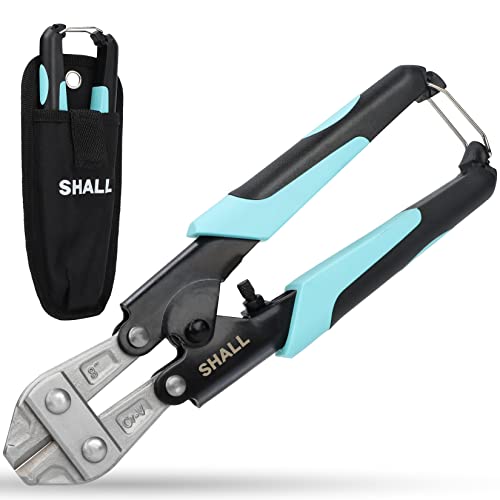 SHALL Mini-Bolzenschneider, 210mm/8-Zoll Heavy Duty Drahtschneider, zweifarbiger ergonomischer Griff, Sicherheitsschloss, Effizientere Hebel mit einstellbarer Öffnung, Gürteltasche enthalten