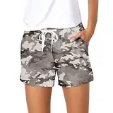 Damen Trainingsshorts Mit Geradem Bein Tie Dye Lockere Passform Lounge-Shorts Trainingsshorts Mit Kordelzug Und Taschen (S,Grau 2)