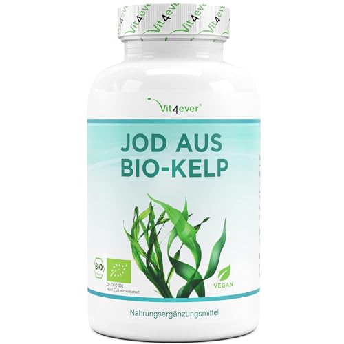 Bio Kelp (Natürliches Jod) - 365 Tabletten mit je 200µg Jod aus Bio-Braunalgen - Laborgeprüft - Ohne unerwünschte Zusätze - Hochdosiert - Vegan