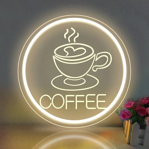 Kaffee-Neonschild dimmbares LED-Kaffeeschild für Unternehmen Kaffeebar Neonschild beleuchtet für Wanddekoration angetrieben durch USB 3D-Gravurkunst Neon-Kaffeeschilder für Café Kaffeestation Küche