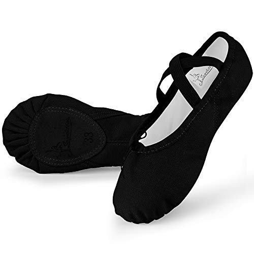 Soudittur Ballettschuhe Mädchen Ballettschläppchen Trainings Tanzschuhe Gymnastikschuhe Yogaschuhe Geteilte Ledersohle für Kinder und Damen EU 37 Schwarz