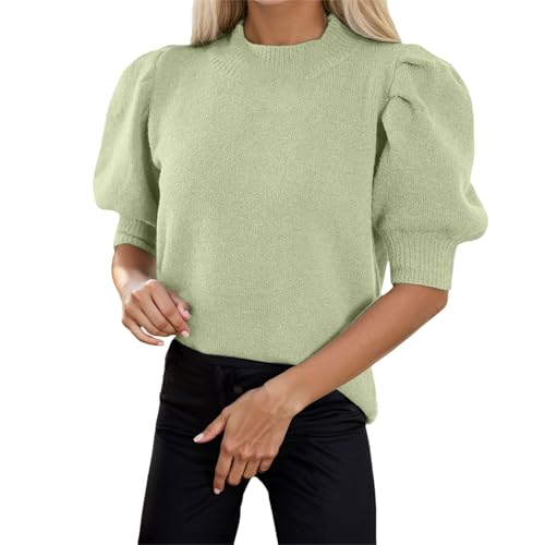 Damen Pullover Sweater für Frühling Sommer 2024 Fashion Kurzarm Rundhals Freizeit T-Shirt Frauen modisch bequem stilvoll (Light Green, S)
