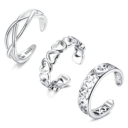 ORAZIO 3 Stücke 925 Sterling Silber Zehenringe Für Frauen Hypoallergen Verstellbarer Offener Keltischer Knoten Blumenband Zehenring Set Niedliche Zehenringe Fußschmuck