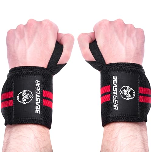 Beast Gear Handgelenk Bandagen Fitness (2 St.) - Gym Zubehör - Wrist Wrap Handgelenkbandage - Zughilfen Krafttraining - Bandage Handgelenk, Handgelenkstütze für Boxen, Bodybuilding, Kraftsport