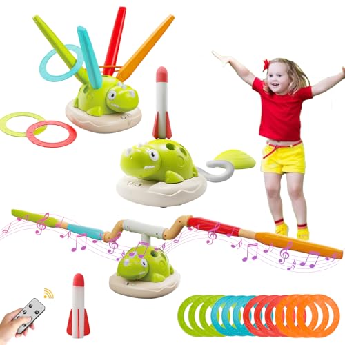 DAOUZL 3 in 1 Spiele für Kinder, Sport Spielzeug Kinder mit Seilspringmaschine, Ringwurfspiel und Rakete Spielzeug, Indoor Outdoor Spielzeug Geeignet für Kinder 3-9 Jahre Kindergeburtstag Geschenke