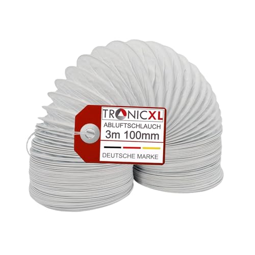 TronicXL PVC Abluftschlauch 100mm 3m für Trockner I Schlauch für 100er Klimaanlage Wäschetrockner Dunstabzugshaube Abluft Trocknerzubehör Ø 100 / 102mm Lüftungsschlauch