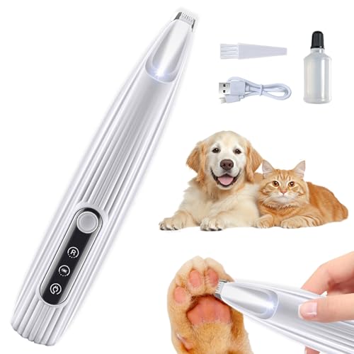 Pfotentrimmer für Hunde, Hundeschermaschine,USB Wiederaufladbar Pfotentrimmer Hund,Leise Hundepfoten Trimmer Pro Hundetrimmer mit Led-Licht Trimmer Hundepfoten für Hunde