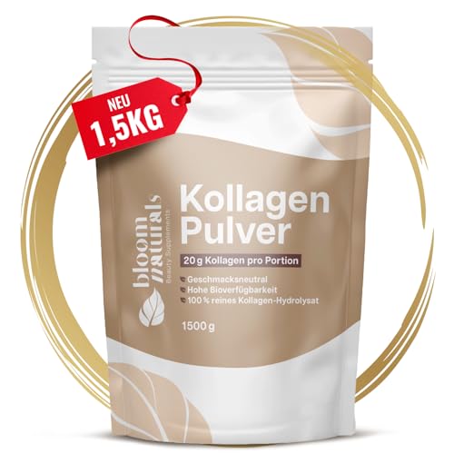 Collagen Pulver 1500g (1,5 KG) - Hochdosiert & Geschmacksneutral Kollagen Hydrolysat Pulver, Peptid Typ 1 & 3 - Kollagen Pulver, Kollagen Peptide - produziert in Deutschland XXL Vorratspackung