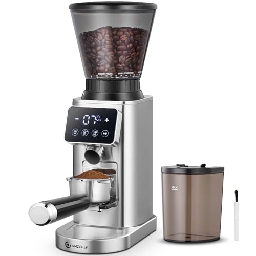 AMZCHEF Kaffeemühle Elektrisch mit Abnehmbarem Halter für Siebträger und Behälter | Kaffeemühle Siebträger Elektrisch mit 48 Mahlgrad Einstellbar für Espresso/Drip/Pour Over/Cold Brew/French Press
