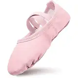 Ballettschuhe Mädchen Ballettschläppchen aus Leder Verdicktem Baumwollfutter Balettschlappen Vollledersohle Tanzschuhe Kinder Vorgenähte Riemen Ballettschuhe Ballet Shoes Rosa 28