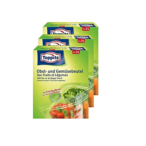 Toppits Obst- und Gemüse-Beutel 7x3Liter Hält biszu 3x länger frisch (3er Pack)