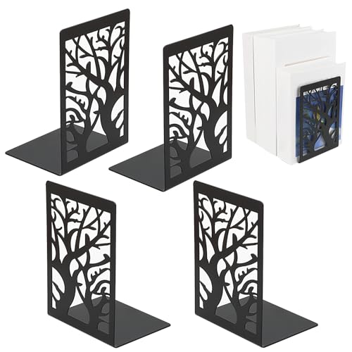 Buchstütze 2 Parr(=4 Stück), Buchstützen Metall Schwarz, Bücherstütze Bücherhalter für Regal, Book Holder für Büro/Schule/Zuhause, Bookends Bibliothek Shelves, Bücherstopper CD Kinder, 12X16X9.5cm