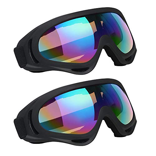 Vicloon Skibrille, 2 Stück Ski Snowboard Brille, UV-Schutz Goggle, Motocross Brille Helmkompatible, Anti-Fog Skibrille, Sportbrille für Skifahren Motorrad Fahrrad Skaten, Unisex