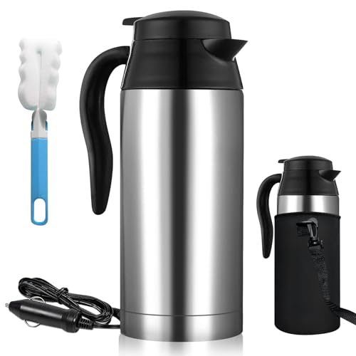 Sporgo 750ml Auto Wasserkocher Edelstahl: 12V Reisewasserkocher Zigarettenanzünder Wasserkocher, Auto Camping Reise Wasserkocher Schnelles Aufheizen Auto Kettle, Intelligente Temperaturregelung