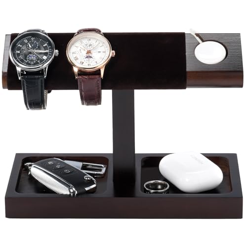 ProCase Uhrenständer, Uhrenhalter aus Holz Uhrenaufbewahrung Watch Stand, Uhrenständer T-Bar Display - 1 Etage, Dunkelbraun