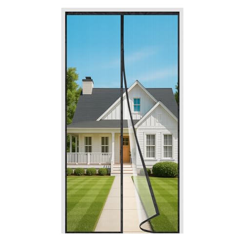 Fliegengitter Balkontür Magnet, 90x220cm Insektenschutz Balkontür 3.8cm Breites Klettband Stärkere Magneten Ohne Bohren für Wohnzimmer Terrassentür Schwarz