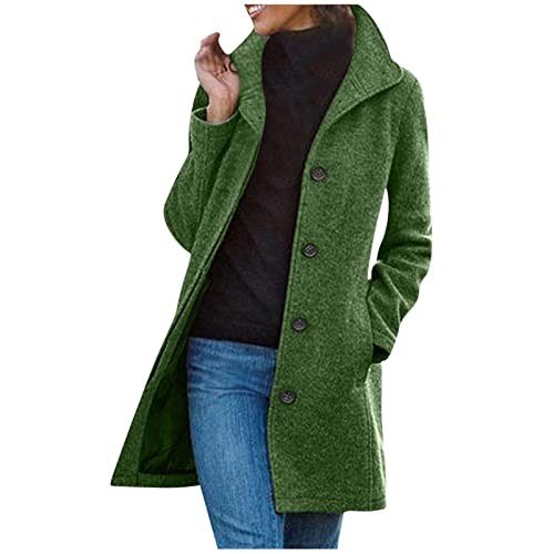 Wolljacke Damen Lang Trenchcoat Festlich Mantel Bequem Winterjacke mit Taschen Weich Wollmantel Holzfällerjacke Übergangsjacke Einreihig Wollmantel Frauen Trachten Streetwear Jacke für Kleid