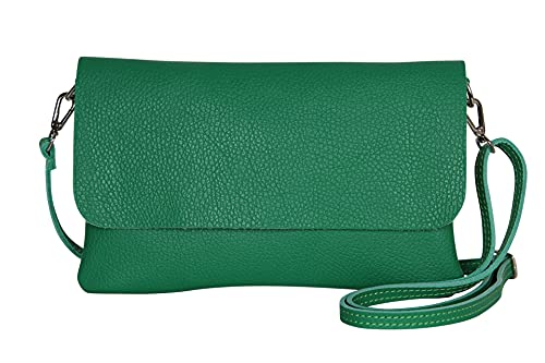 AmbraModa GLX11 - Damen Umhängetasche, Clutch, Handytasche aus echtem Leder mit abnehmbarem und verstellbarem Schultergurt, geeignet für Handys und Tablets bis zu 7 Zoll (Grasgrün)