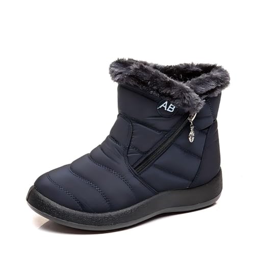 Sunqiran Damen Schneeschuhe Knöchel Reißverschluss Stiefel Pelz gefüttert warme Stiefel Outdoor rutschfeste wasserdichte bequeme (blau, Erwachsene, Damen, 37, Numerisch, EU Schuhgrößensystem, M)