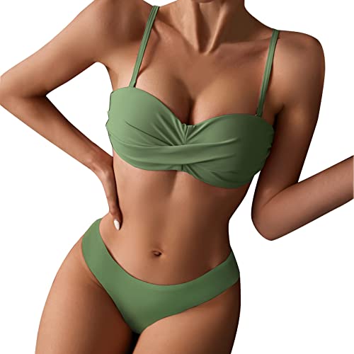 Damen Bikini Set V Ausschnitt High Waist Bikini Bademode Breite Träger Texturiert Zweiteiliger Badeanzug Swimsuit Bikini Damen Set Kleine BrüSte High Waist Bikini Shape Sportlicher Bade Damen Bikini