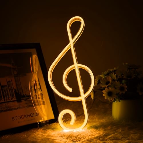 AOOTE Musik Leuchtreklame,Musiknoten förmiges Neonlicht,Musik LED Neonschilder für Wanddekor,USB und Batterie betrieben,Musikalische Neon Lights für Bar, Musik Party, Studio (Warmweiß)
