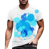 T-Shirt Herren Mit 3D Druck, Shirt MäNner Weiß, V Ausschnitt Kurzarm Tshirt Klassisches Loose Fit Tops Bequemes Atmungsaktiv Sportshirts Fashion Streetstyle Oberteile Streetwear