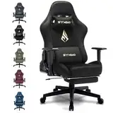 Symino Gaming Stuhl, Atmungsaktiver Bürostuhl aus Hochwertigem Stoff, So Weich Wie Pelz, Ergonomischer PC-Stuhl, Verstellbarer und Drehbarer Schreibtischstuhl mit Fußstütze, Schwarz