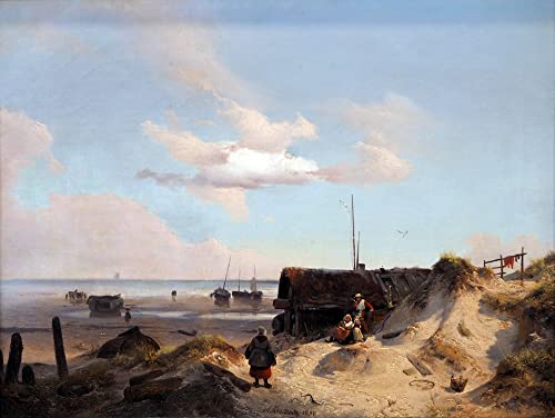 VsoxA Berühmte Gemälde Moderne Kunst Ölgemälde auf Leinwand Fischerhäuschen in den dünen von achenbach für Wohnzimmerdekoration 60x90cm