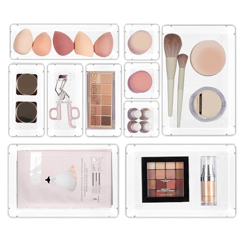 Vtopmart 10 Stücke Schminktisch Organizer mit 4 Größen, Schubladen Organizer, Schubladen Ordnungssystem für Makeup, Küchen, Badezimmer, Büro