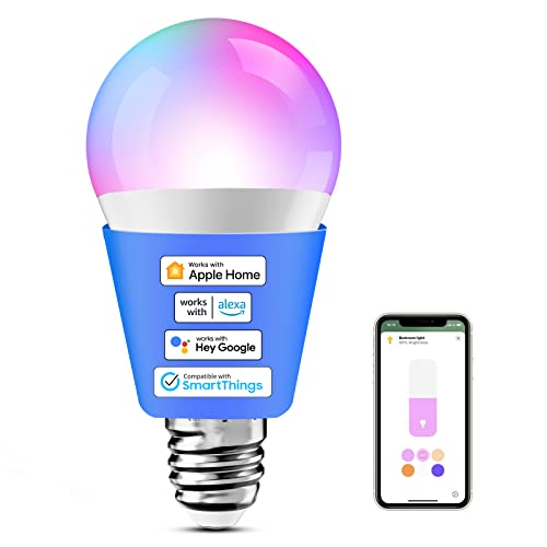 meross WLAN Glühbirne funktioniert mit Apple HomeKit Wifi Lampe für HomeKit mehrfarbig & dimmbar kompatibel mit Siri, Alexa, Google Home und SmartThings E27, Rgbcw
