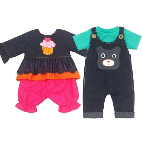 ZWOOS 2er-Pack Puppenkleidung 35-43 cm, Modische Baumwollkleidung und Hosen für New Born Baby Puppen, Geschenke für Mädchen, Kinder