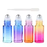 FSSTUD 10 Stück 5ml Nachfüllbare Leer Bunt Roll On Ätherisches Öl Glasflaschen Rollenkugel Flaschen Rollerflaschen mit Pipetten