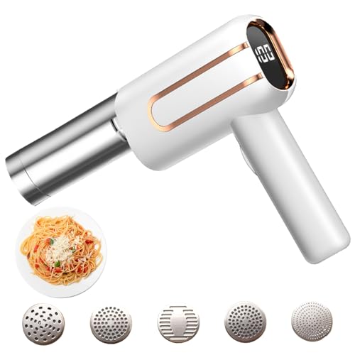 Elektrische Nudelmaschine Handheld, Handpresse mit 5 Modi, Tragbare Hand-Nudelmaschine für Haushalt, Aufladbar Nudelmaschine für Ausgemachte Spaghetti/Fettuccine (Weiß)
