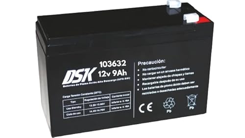 DSK 103632 Blei-Akku, wiederaufladbar, hohe Entladung, versiegelt, AGM, 12 V, 9 Ah, ideal für UPS-SAI, Sicherheits- und Kommunikationssysteme, Notlichter usw