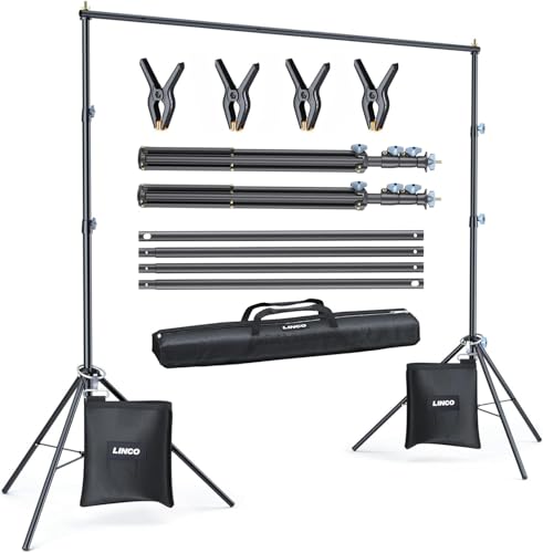 Foto Hintergrund Ständer Fototudios, 3m x 2.3m Verstellbarer Hintergrundsystem für Fotostudio, Porträt und Produktfotografie, Studiofotografie, mit 4 Hintergrundklemmen, 2 Sandsäcken und Tragetasche