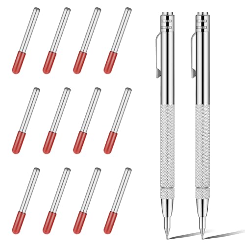 Gravurstifte aus Wolframkarbid Wolframcarbid Stift Hartmetallspitze Scriber 2 Stück Anreißnadel Hartmetall mit Rot Schutzhülle Gravieren Stift für Keramik, Edelstahl und Glas
