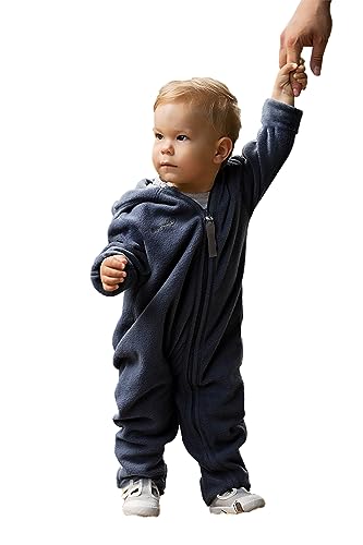 Hoppediz Baby Overall aus Fleece, extra lange Beine - perfekt für die Babytrage, Umschlagbündchen an Händen und Füßen - ocean 56-62