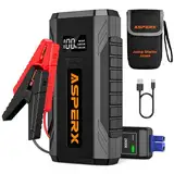 ASPERX Starthilfe Powerbank 2000A Spitze Auto Starthilfe Powerbank 12V Booster Auto Starthilfe (Bis Zu 8,0L Benzin Oder 6,5L Diesel) Mit LED Taschenlampe Starthilfekabel Jump Starter Für Motorrad SUV