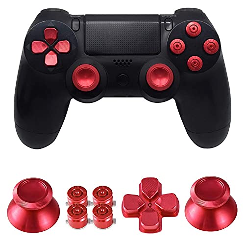 MMOBIEL Metallknöpfe kompatibel mit Playstation 4 PS4, PS4 Slim, PS4 Pro Dualshock 4 Controller Aluminium Metall Thumbsticks,Bullet Buttons Ersatz-D-Pad Inkl. Schraubendreher Rot