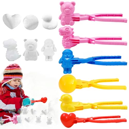 SOETDERT Schneeballzange, 6 Stück Schneeball Former, Winter Schneeball Maker, Cartoon Schneeball Clip, Schneespielzeug Kinder, Schnee Sandball Maker für Kinder Schneeballschlachten im Winter Outdoor