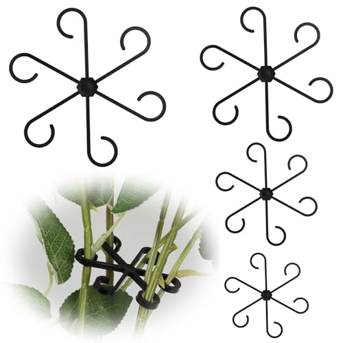 4 Stück Pflanzenhalter Staudenhalter, Schwarz Wiederverwendbarer Pflanzenstützen, Pflanzenklammern zur Unterstützung, Wiederverwendbarer Pflanzenstützen Ring für Pflanzen, Blume, Hortensien, Rosen