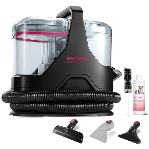 WECLEAN C3 Nasssauger Polsterreiniger Gerät,Fleckenreiniger für Teppiche, Sofas, Treppen, Fenster, Spiegel, Polstermöbel, Autos, 600 Watt, 15KPa,Schwarz/Rosa